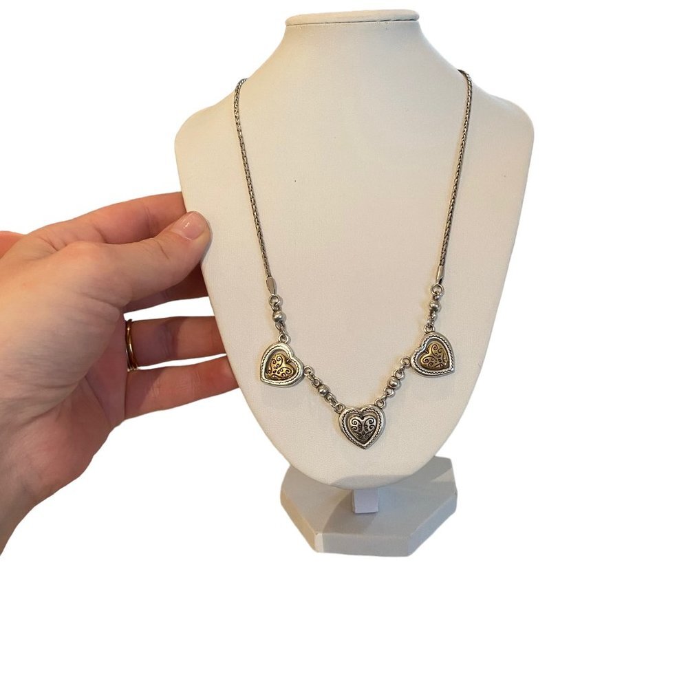RETIRED Brighton Rotating Gold & Silver Decorative Plated Hearts Necklace - Picture 2 of 10